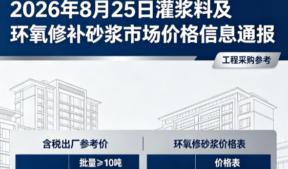 武汉2026年8月25日灌浆料及环氧修补砂浆市场价格信息通报